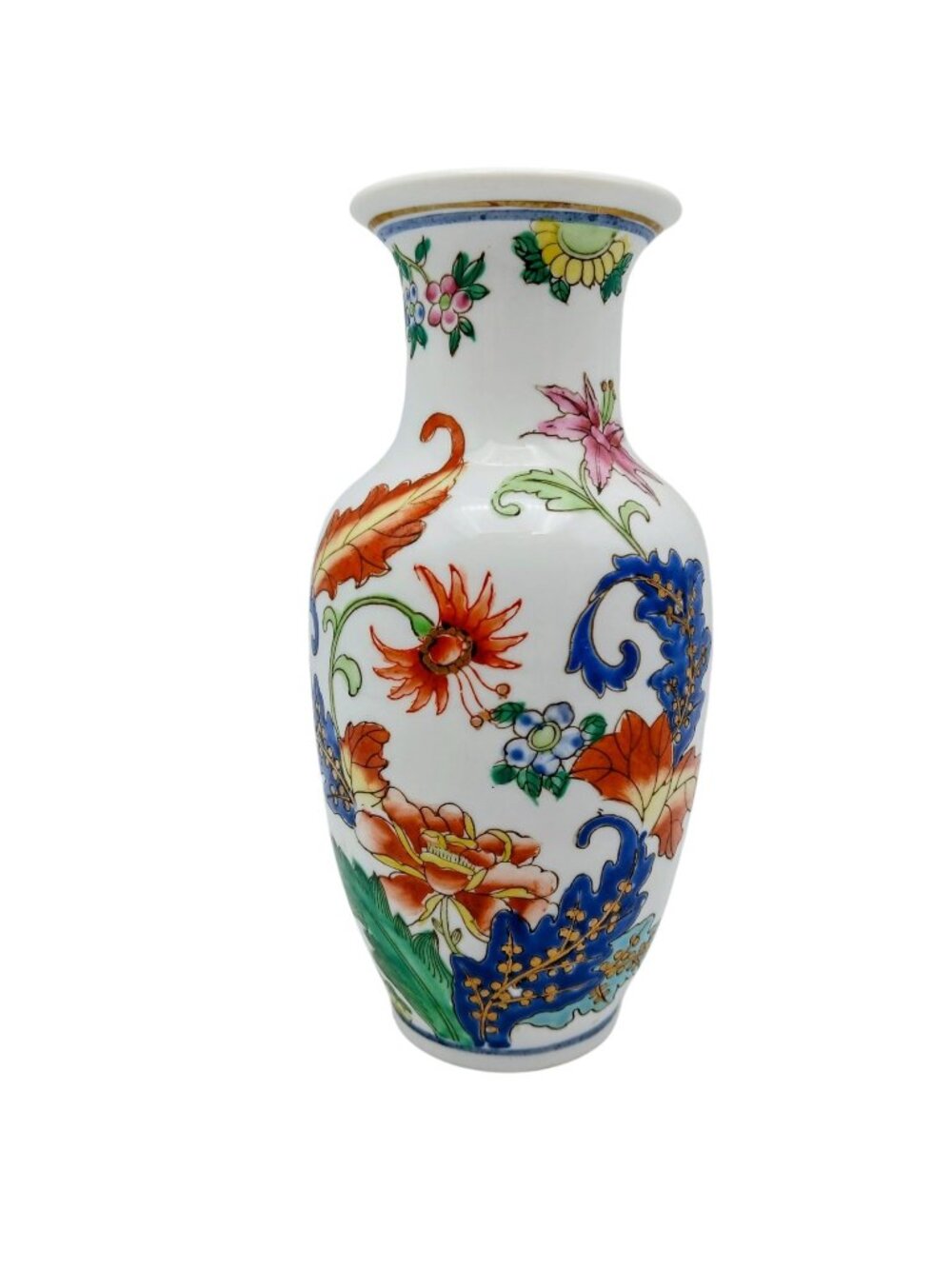 Made in Macau Chinoisere Tobacco Leaf Vase Hand Painted Porcelain 6.25 in